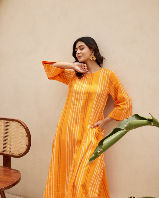 Organic Orange Striped Kurta Set