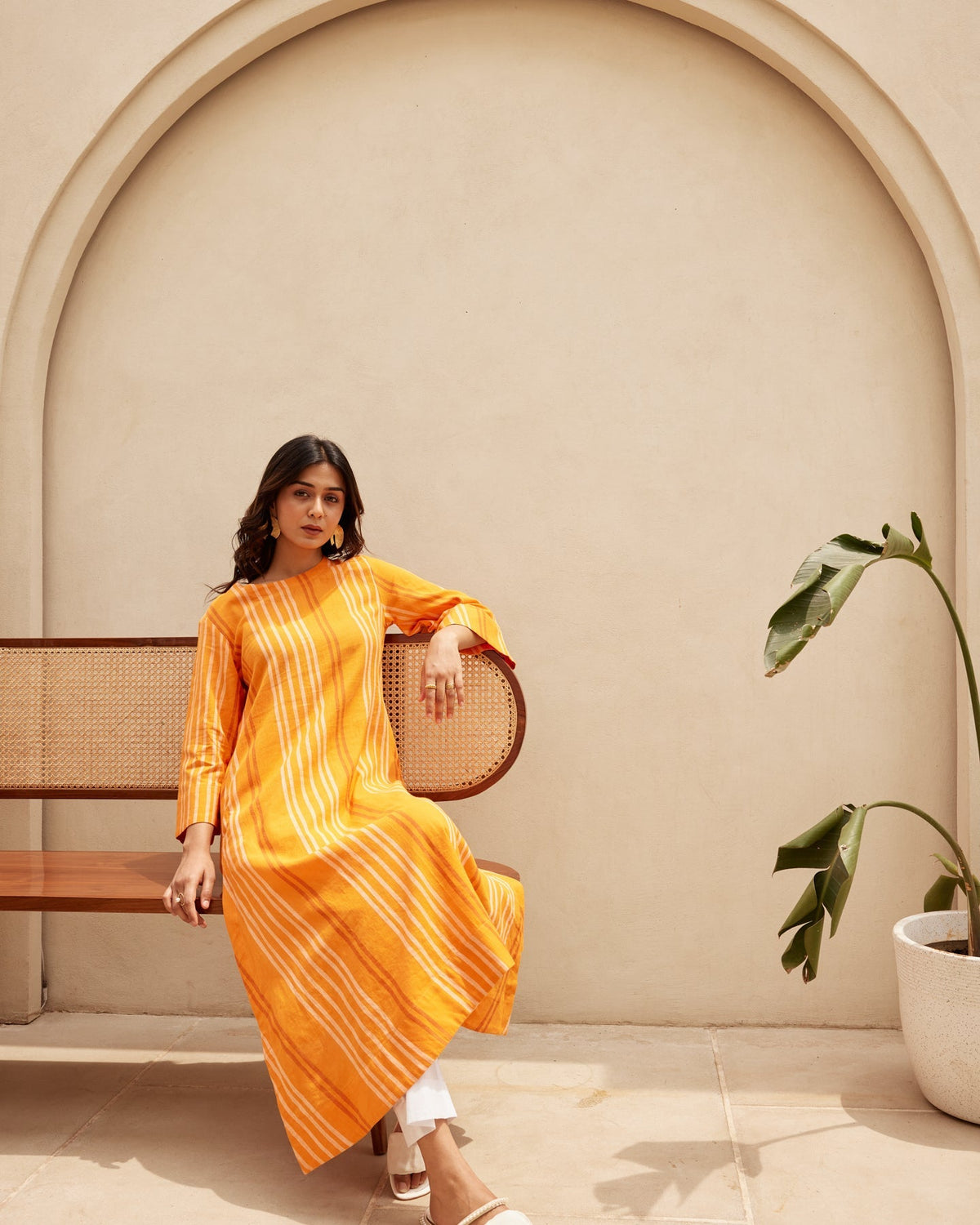 Organic Orange Striped Kurta Set