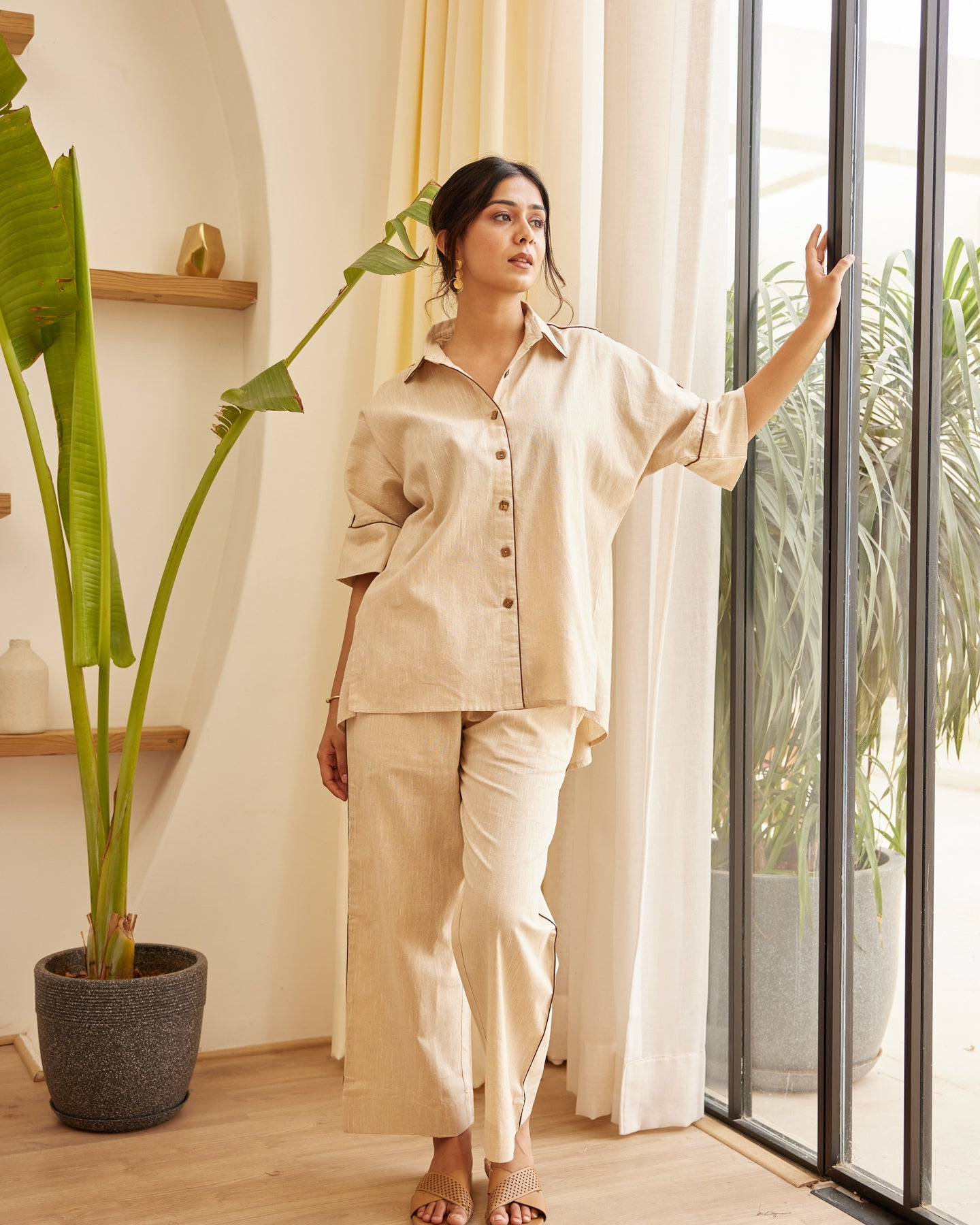 Solid Beige Cotton co-ord set