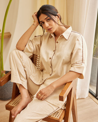 Solid Beige Cotton co-ord set