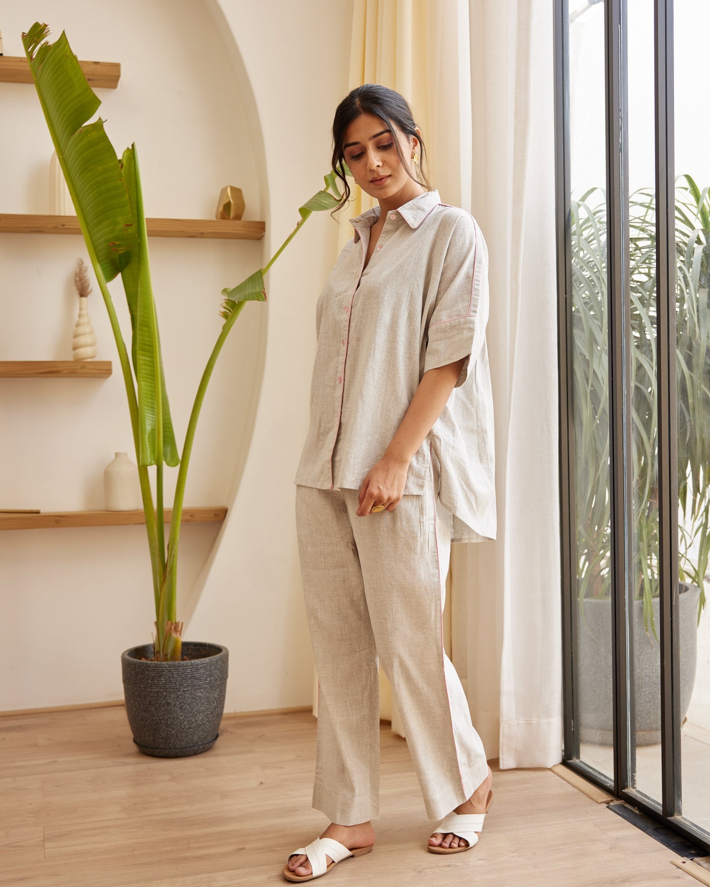Grey Solid Cotton co-ord set