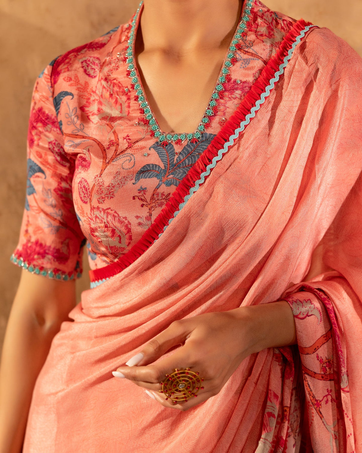 Peachy Botanical Saree