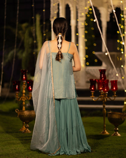 Green Shimmer Sharara Set