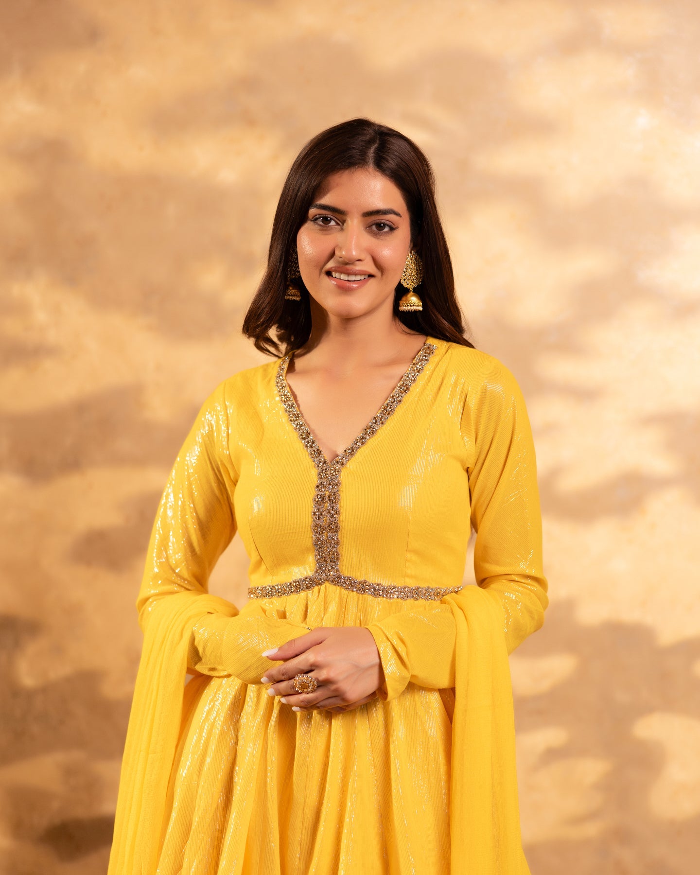 Shimmer Yellow Tissue Sharara Set