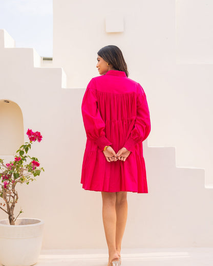 Pink Tiered Shirt Dress