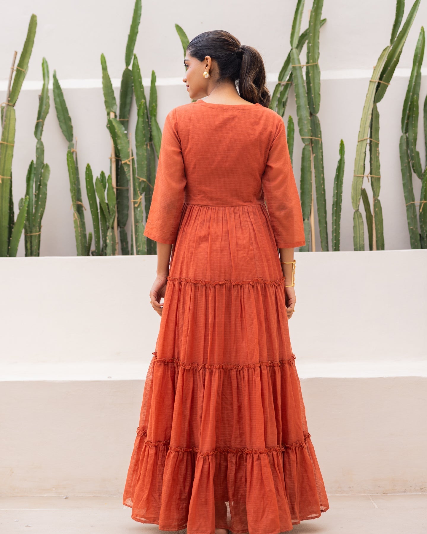 Brown Tiered Cotton Dress