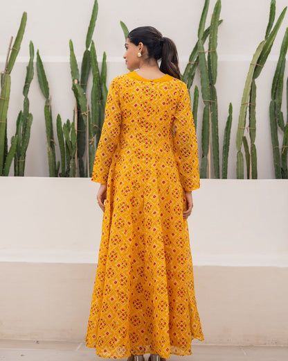 Mustard Bandhani Maxi Dress