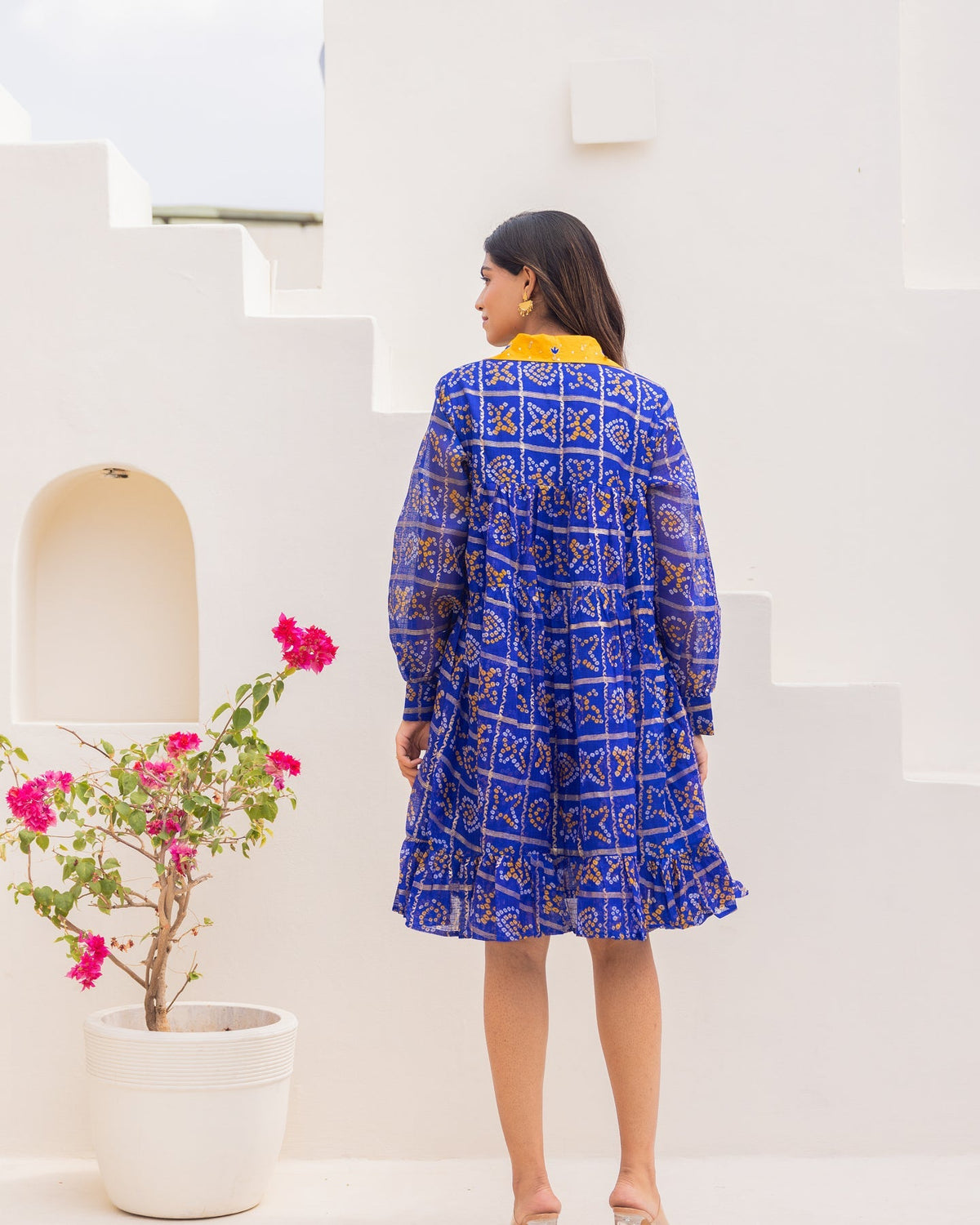 Blue Bandhani Shirt Dress