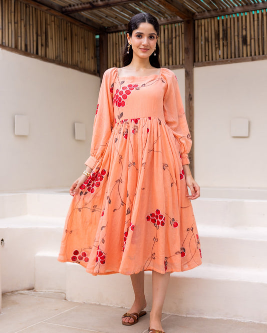 Peach Floral Kota Dress