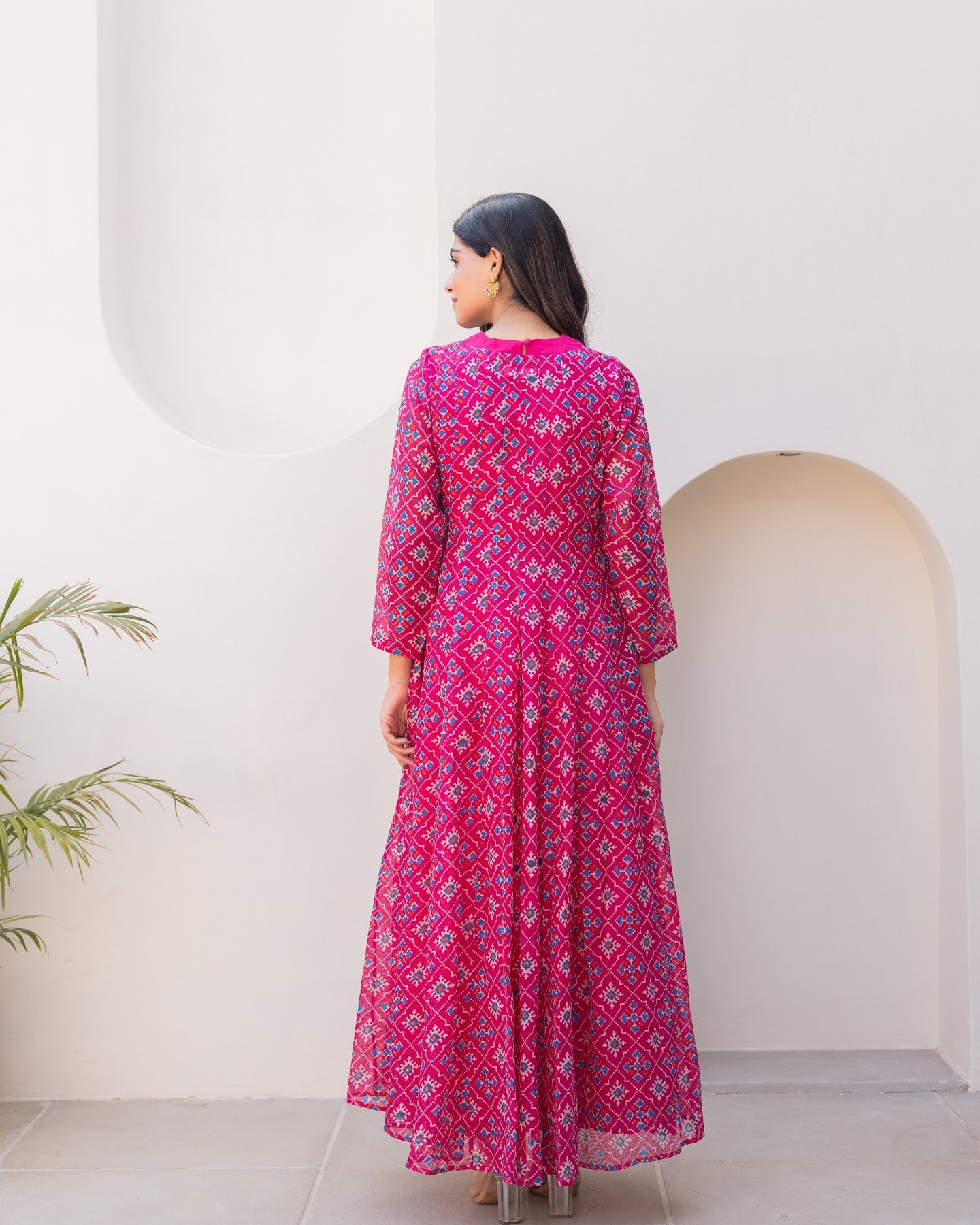 Pink Bandhani Maxi Dress