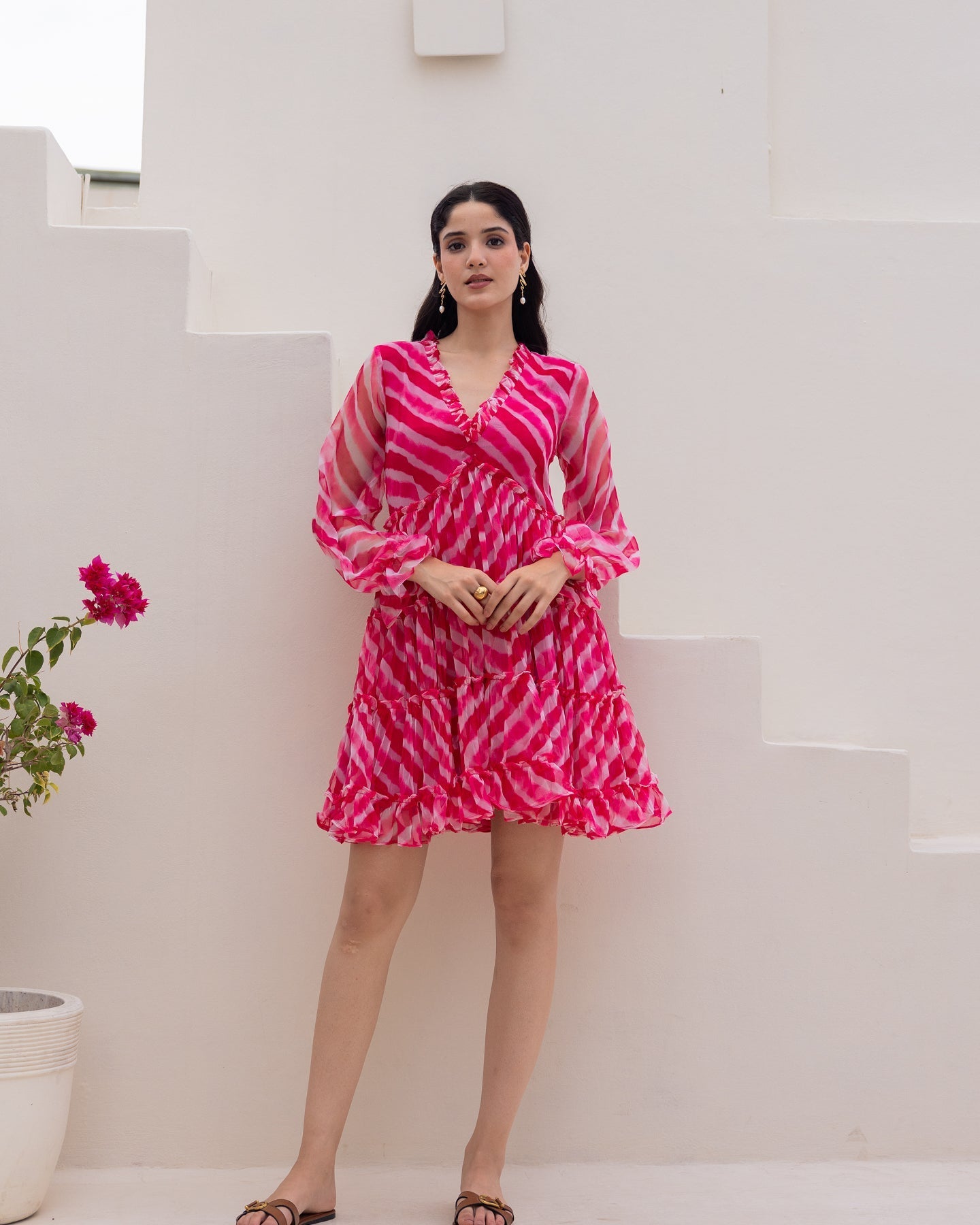 Pink Leheriya Chiffon Dress