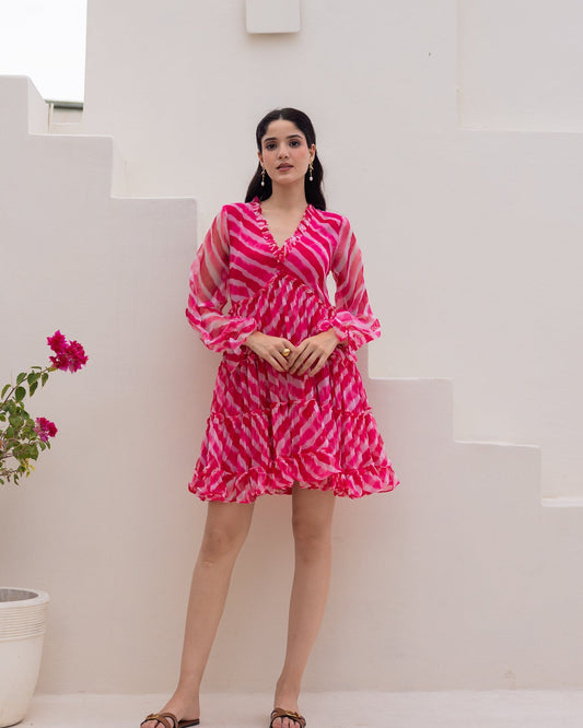 Pink Leheriya Chiffon Dress