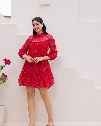 Red Chiffon Tiered Dress