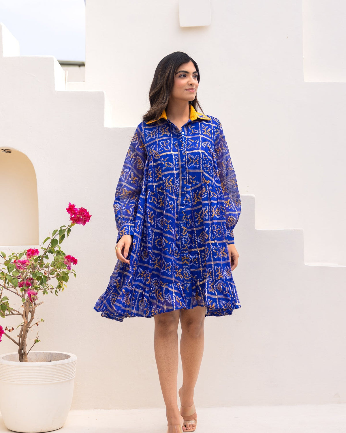 Blue Bandhani Shirt Dress