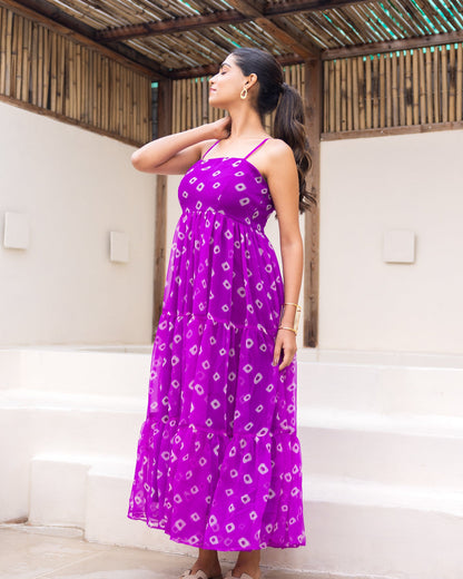 Purple Bandhani Strappy Dress