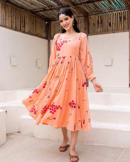 Peach Floral Kota Dress