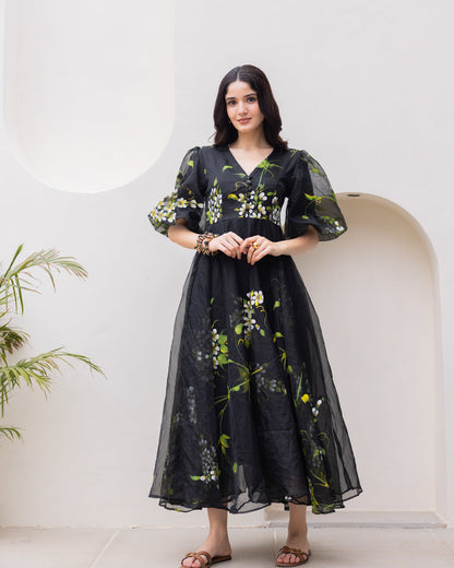 Black Organza Floral Dress