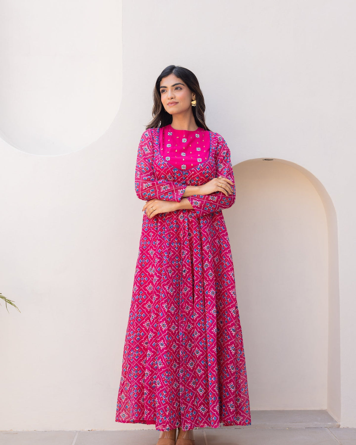 Pink Bandhani Maxi Dress