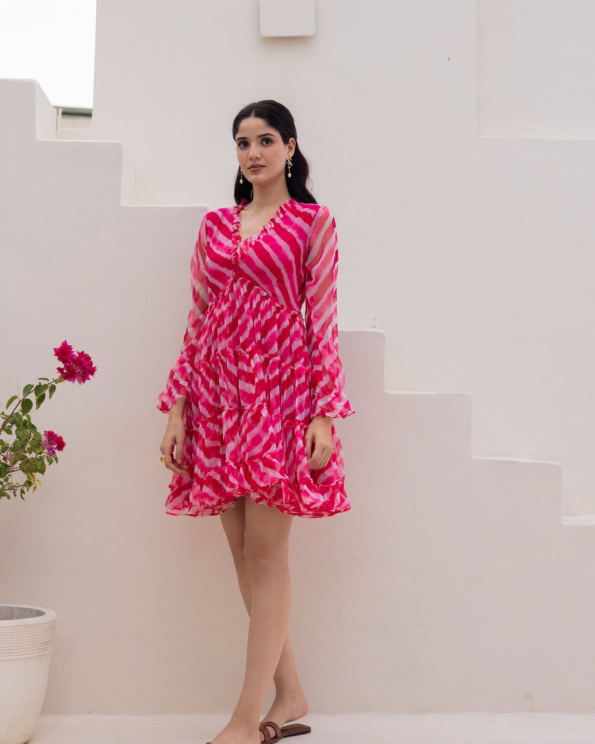 Pink Leheriya Chiffon Dress