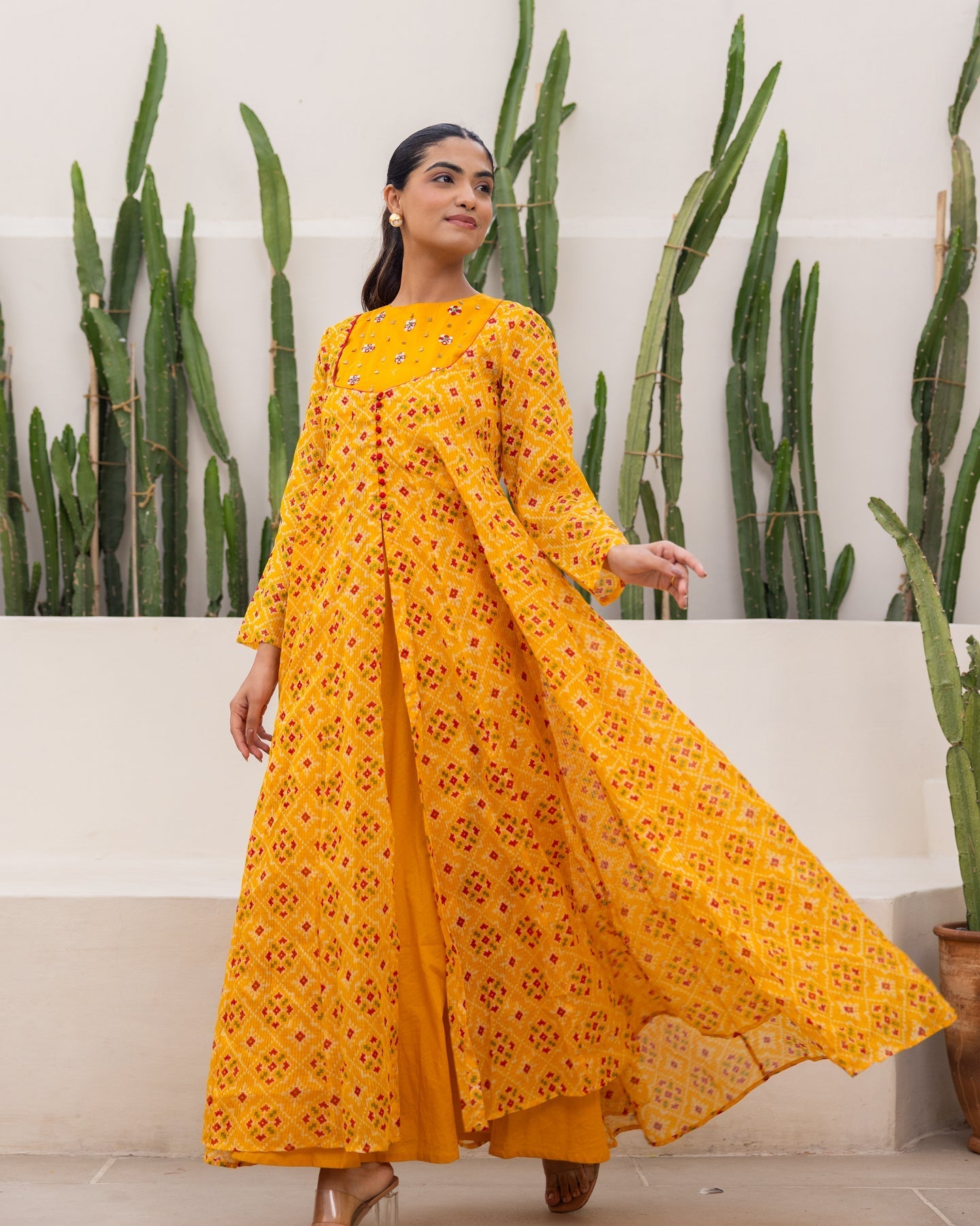 Mustard Bandhani Maxi Dress