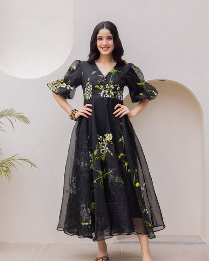 Black Organza Floral Dress