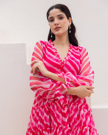 Pink Leheriya Chiffon Dress