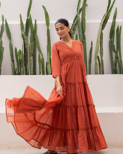 Brown Tiered Cotton Dress