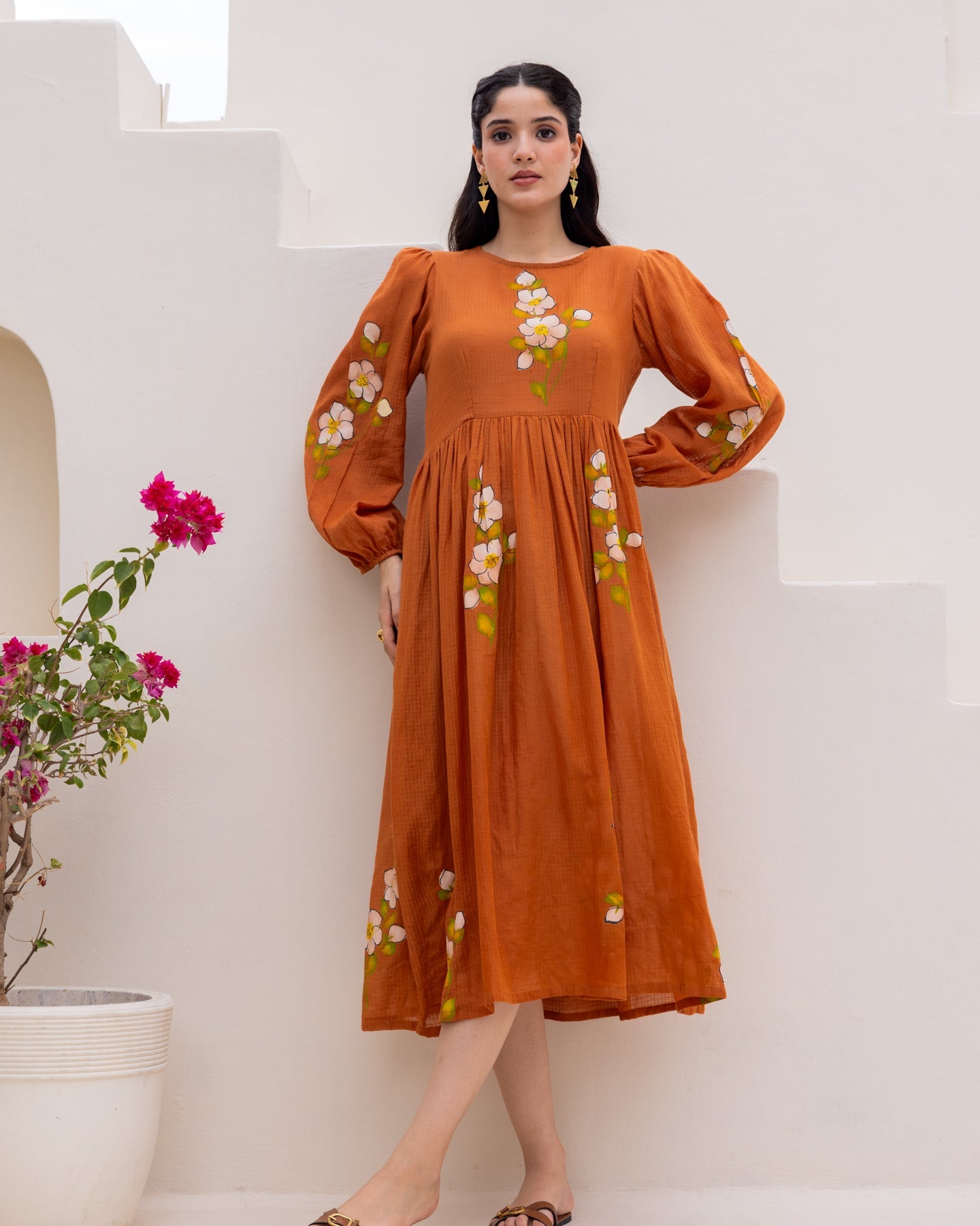 Brown Floral Handpaint Kota Dress