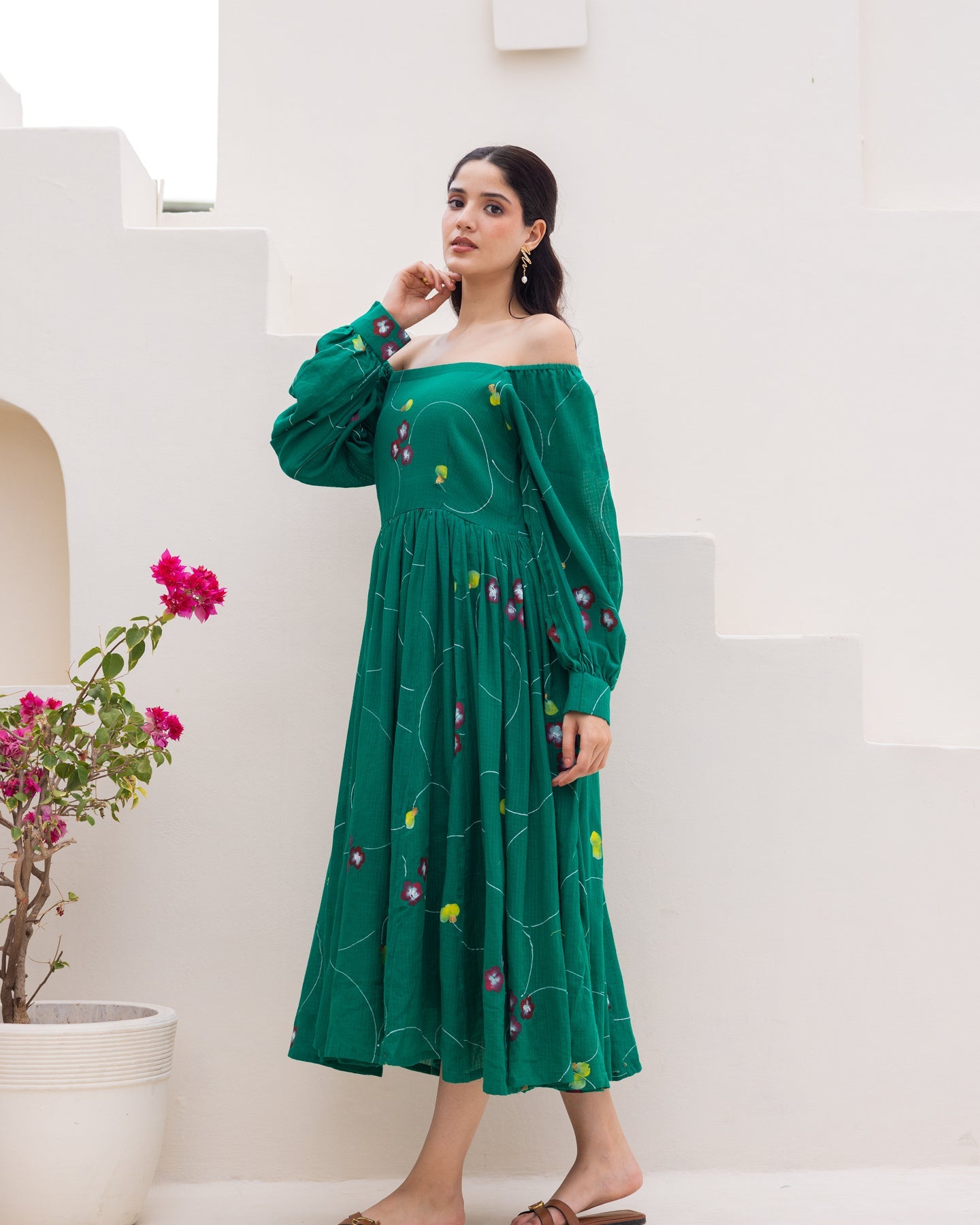 Deep Green Floral Dress