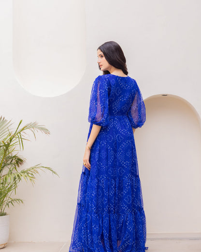 Blue Bandhani Maxi Dress