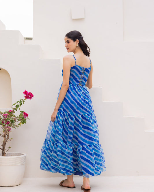 Blue Lahariya Chiffon Dress