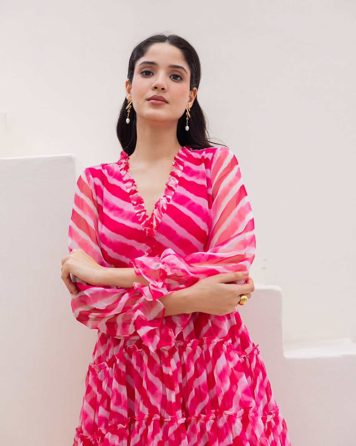 Pink Leheriya Chiffon Dress