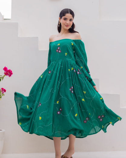 Deep Green Floral Dress