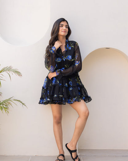 Black Floral Chiffon Dress