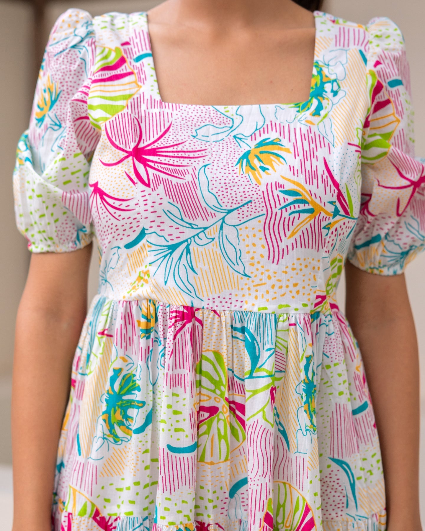 Multi Floral White Tiered Dress