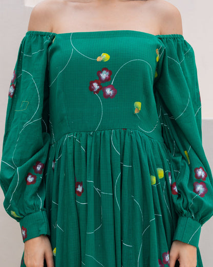 Deep Green Floral Dress