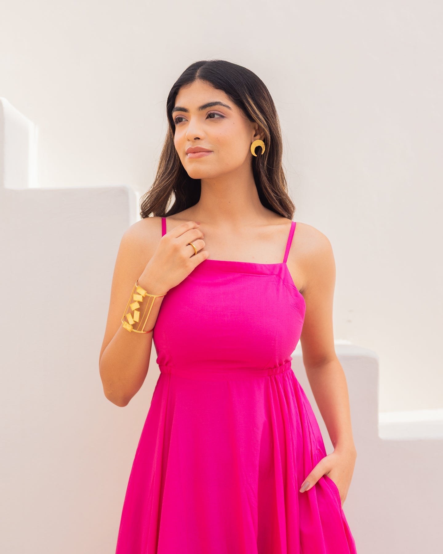 Solid Pink Cotton Maxi Dress