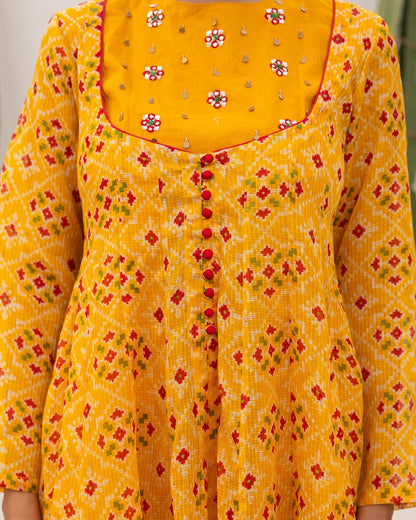 Mustard Bandhani Maxi Dress