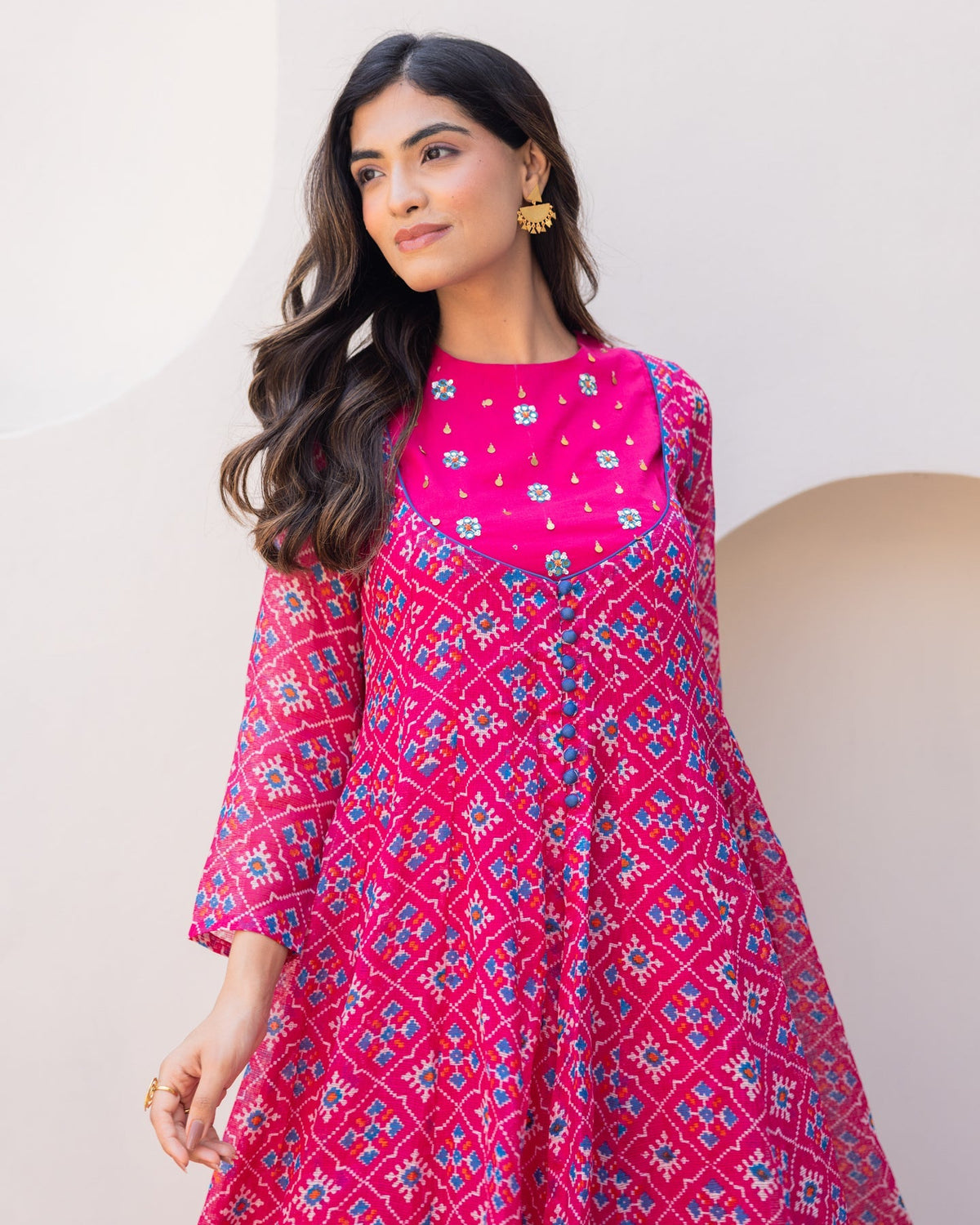 Pink Bandhani Maxi Dress