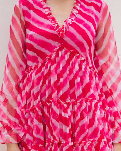 Pink Leheriya Chiffon Dress