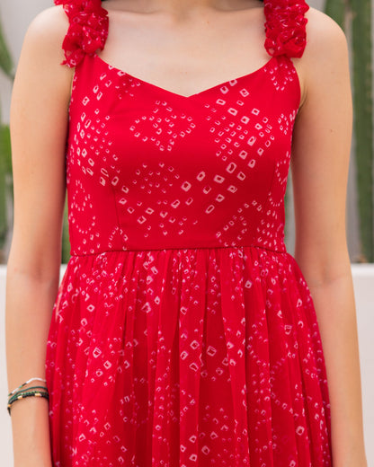 Red chiffon Bandhani Dress