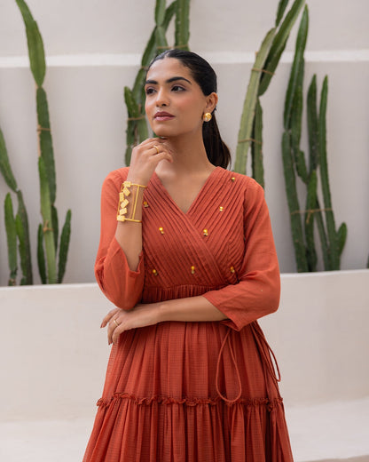 Brown Tiered Cotton Dress