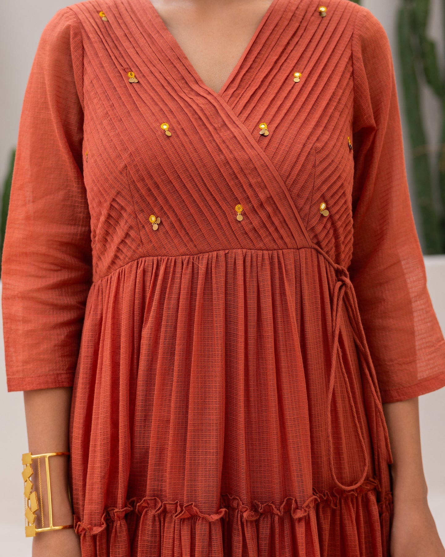 Brown Tiered Cotton Dress