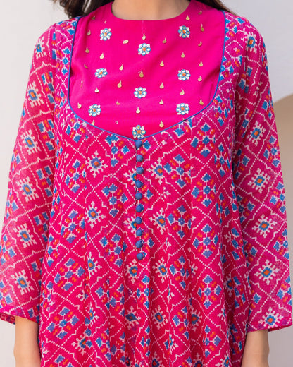 Pink Bandhani Maxi Dress