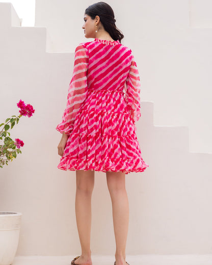 Pink Leheriya Chiffon Dress