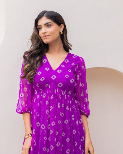 Bandhani Purple Maxi Dress
