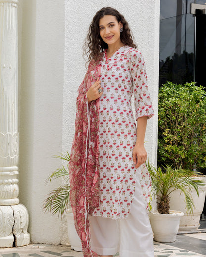 Handblock Printed Red Suit Set