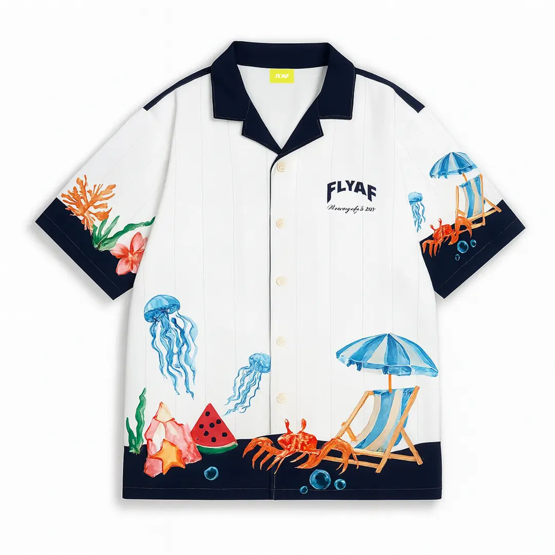Vacay Club Half-Sleeves Printed White Shirt FLYAF