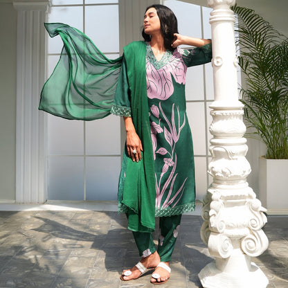 Contrast Tulips Kurta Set