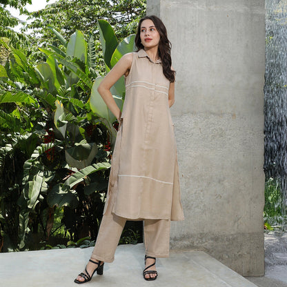 Lined Linen-Blend Kurta Set